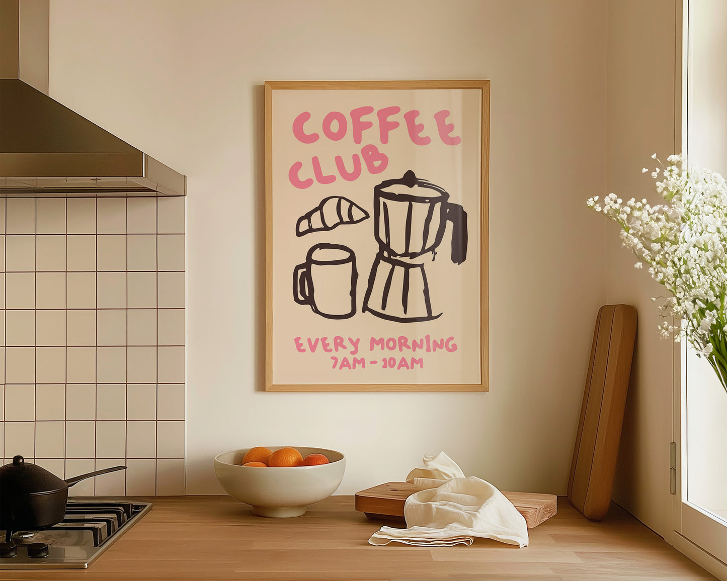 Coffee Club Print In Pink