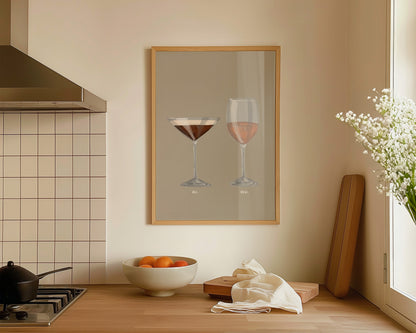 Espresso Martini & Rose Wine Couples Drink Print