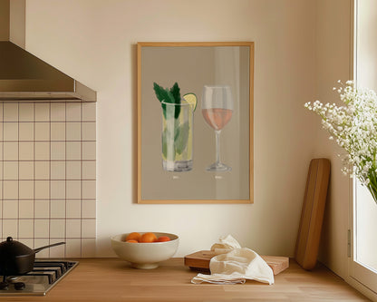 Mojito & Rose Wine Couples Drink Print