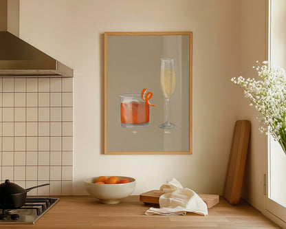Old Fashioned & Prosecco Couples Drink Print