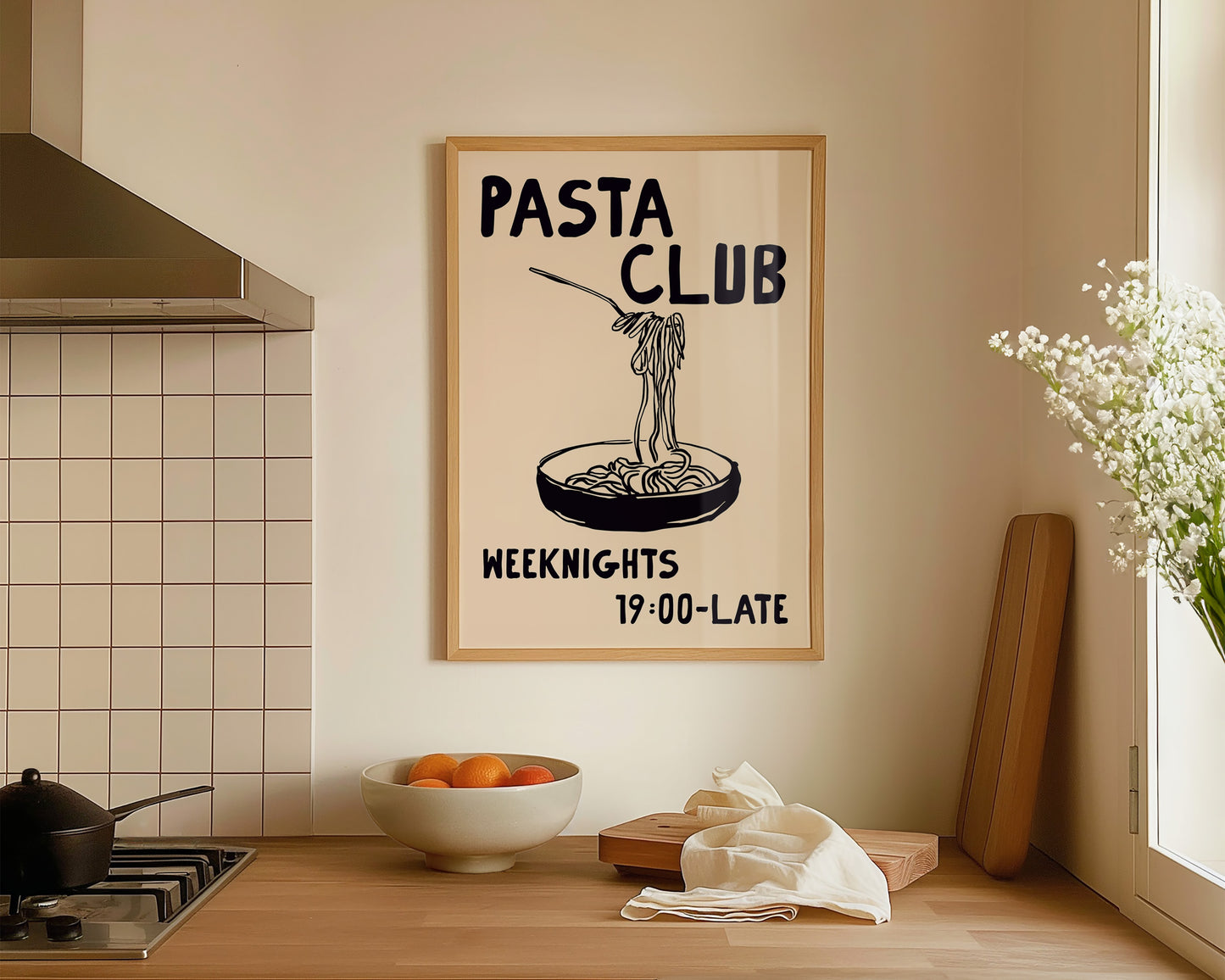 Pasta Club Black Wall Art Print