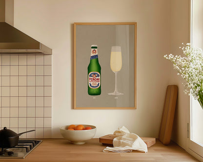 Peroni Bottle & Champagne Print