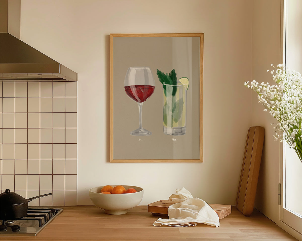 Red Wine & Mojito Couples Drink Print