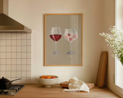 Red Wine & Pink Gin Couples Drink Print