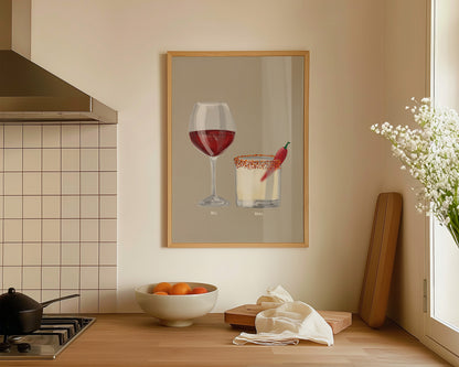Red Wine & Spicy Margarita Couples Drink Print