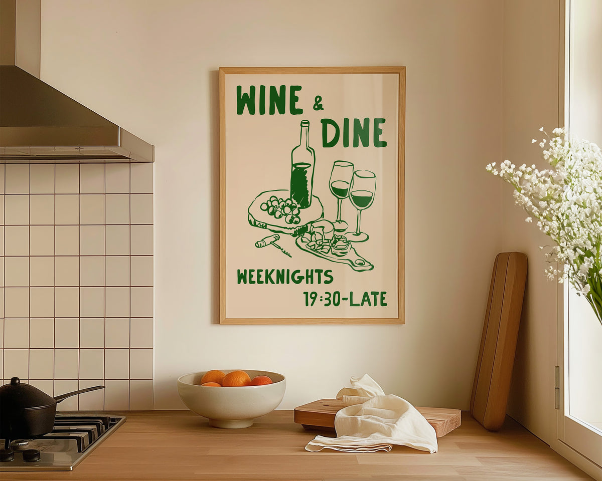 Wine & Dine In Green Print