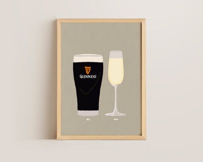 Guinness & Prosecco Glass Print