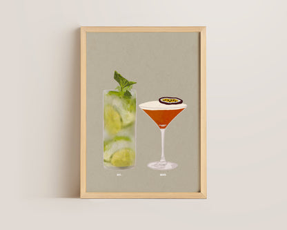 Mojito & Pornstar Martini Print