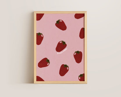 Pink Strawberry Wall Art Print