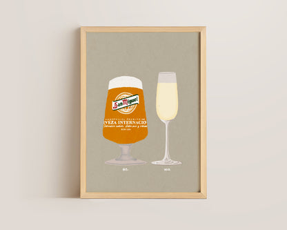 San Miguel & Prosecco Glass Print