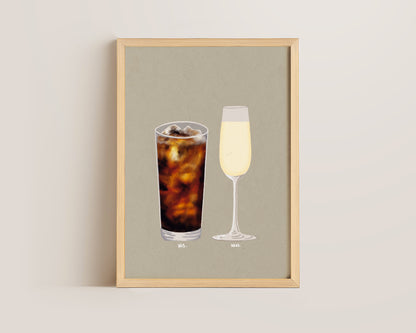 Whisky and Coke & Prosecco Glass Print