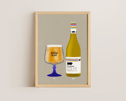 Kronenburg Blanc 1664 Pint & Squealing Pig Wine Print