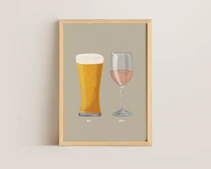 Beer No. 2 & Rose Wine Couples Drink Print