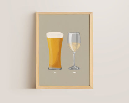 Beer No. 2 & White Wine Couples Drink Print