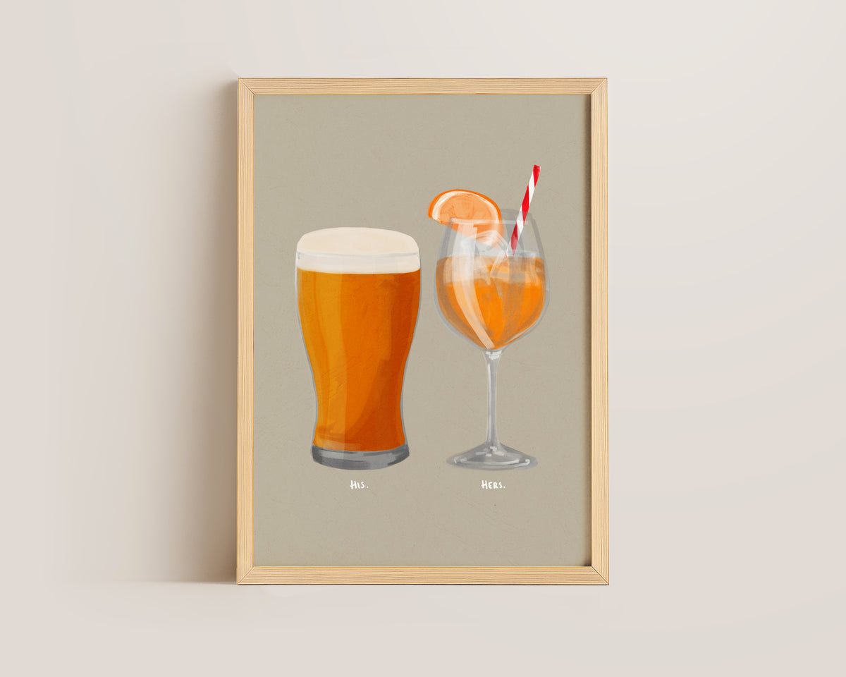 Beer & Aperol Spritz Couples Drink Print