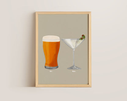Beer & Dirty Martini Couples Drink Print