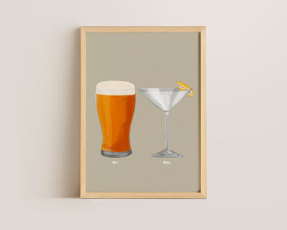 Beer & Dry Martini Couples Drink Print
