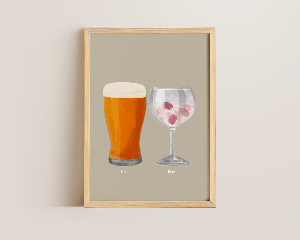 Beer & Pink Gin Couples Drink Print