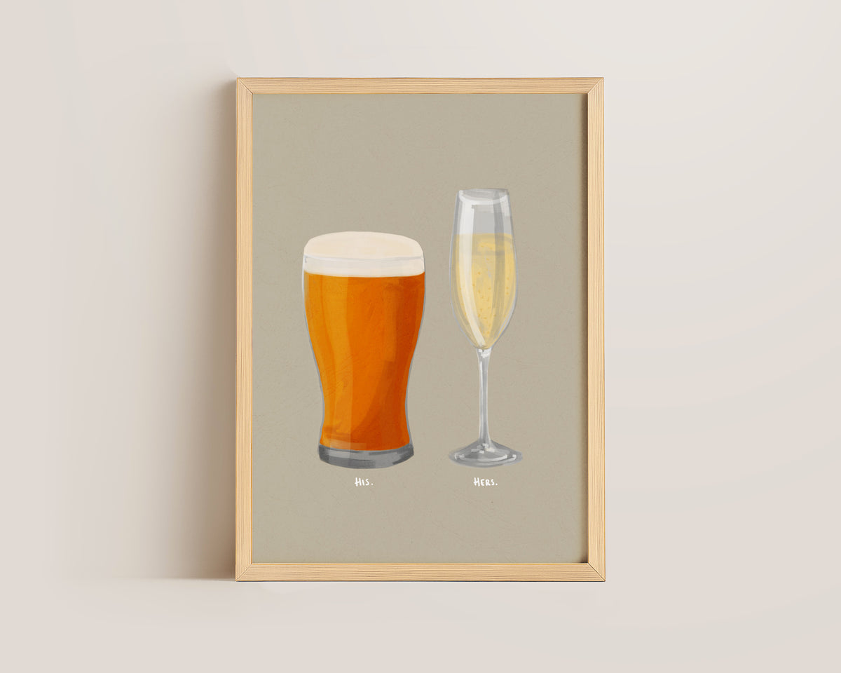 Beer & Prosecco Couples Drink Print