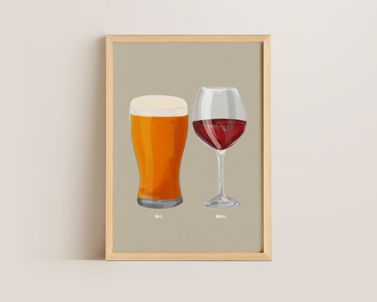 Beer & Red Wine Couples Drink Print