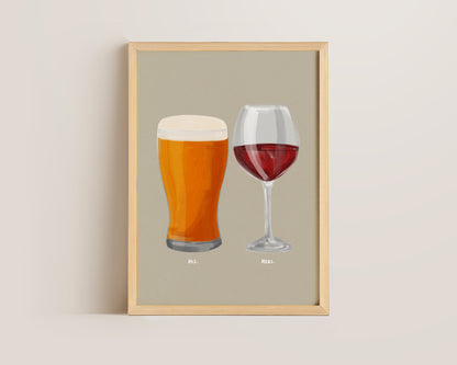 Beer & Red Wine Couples Drink Print