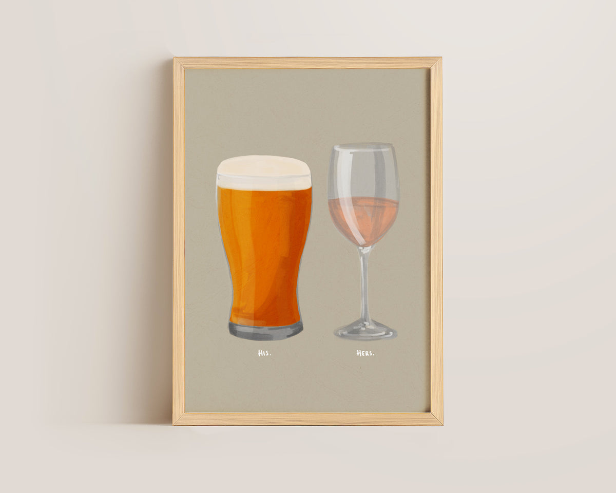 Beer & Rose Wine Couples Drink Print