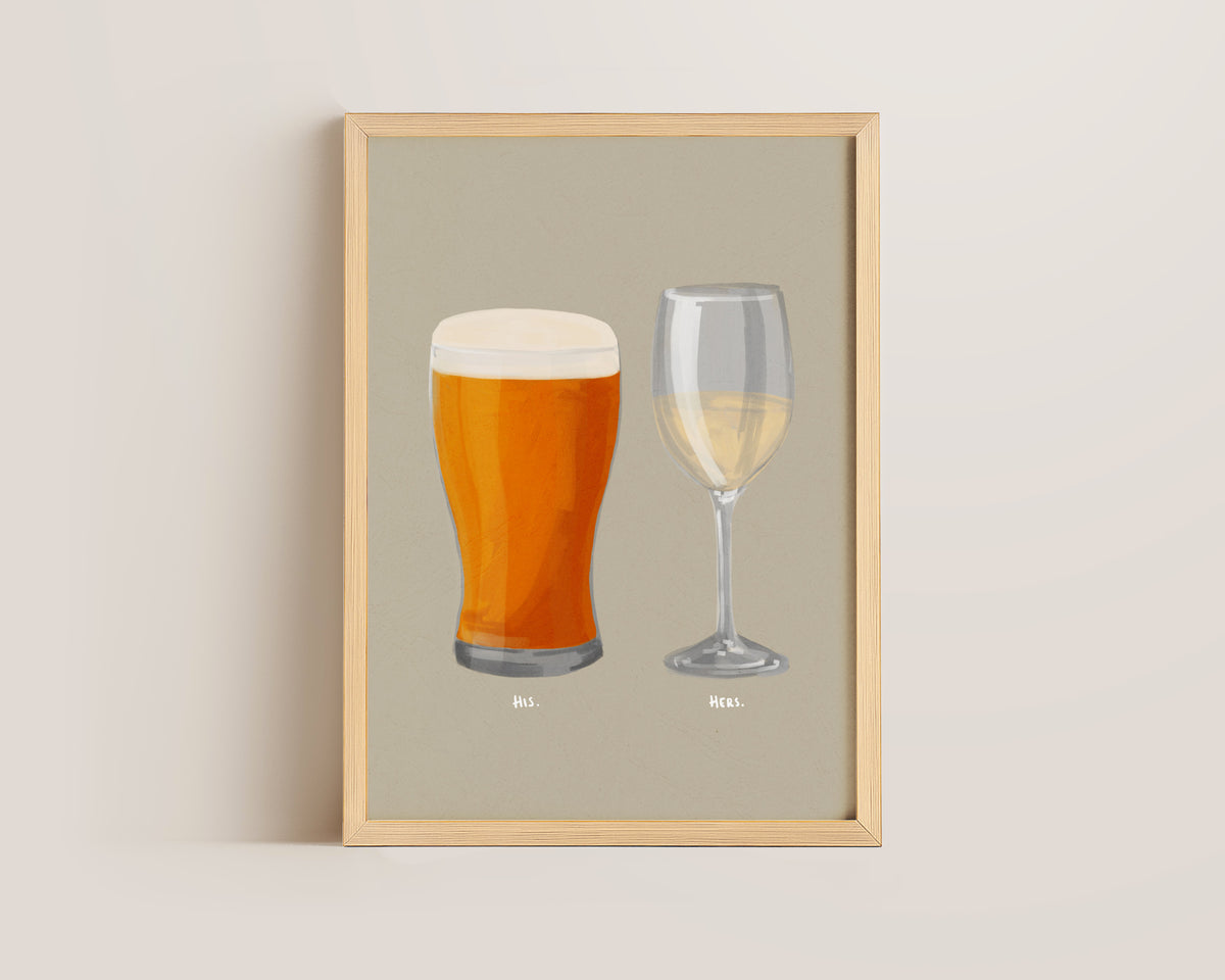 Beer & White Wine Couples Drink Print
