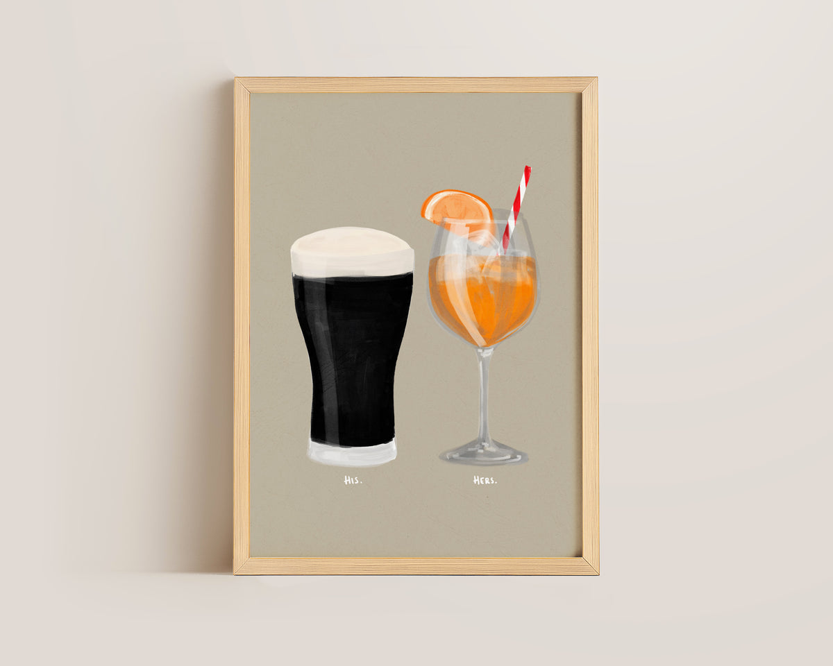 Black Stout & Aperol Spritz Couples Drink Print