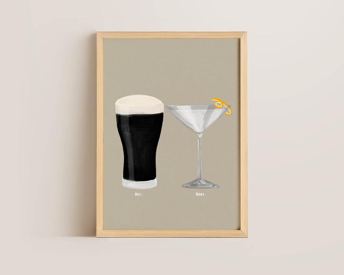 Black Stout & Dry Martini Couples Drink Print