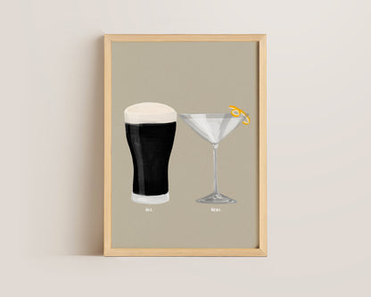 Black Stout & Dry Martini Couples Drink Print