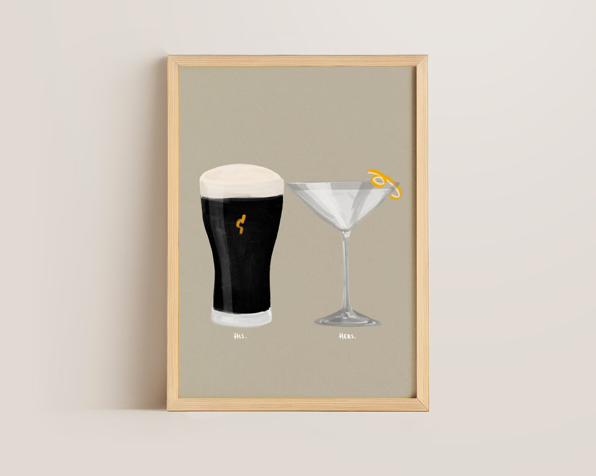 Black Stout & Dry Martini Couples Drink Print