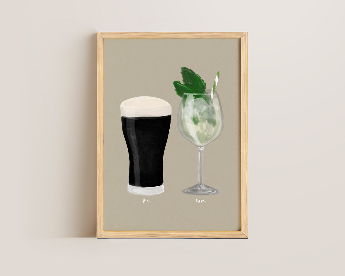 Black Stout & Hugo Spritz Couples Drink Print