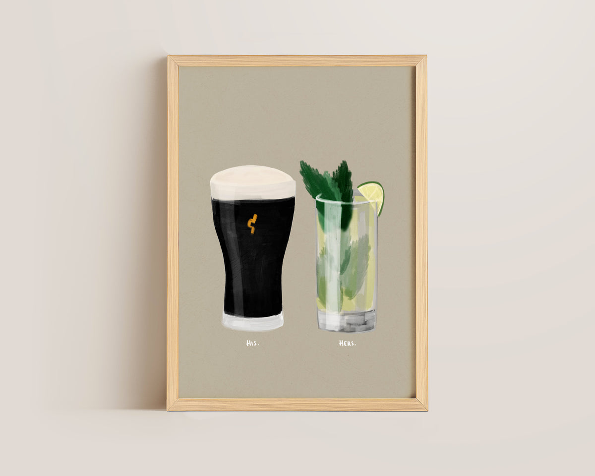 Black Stout & Mojito Couples Drink Print