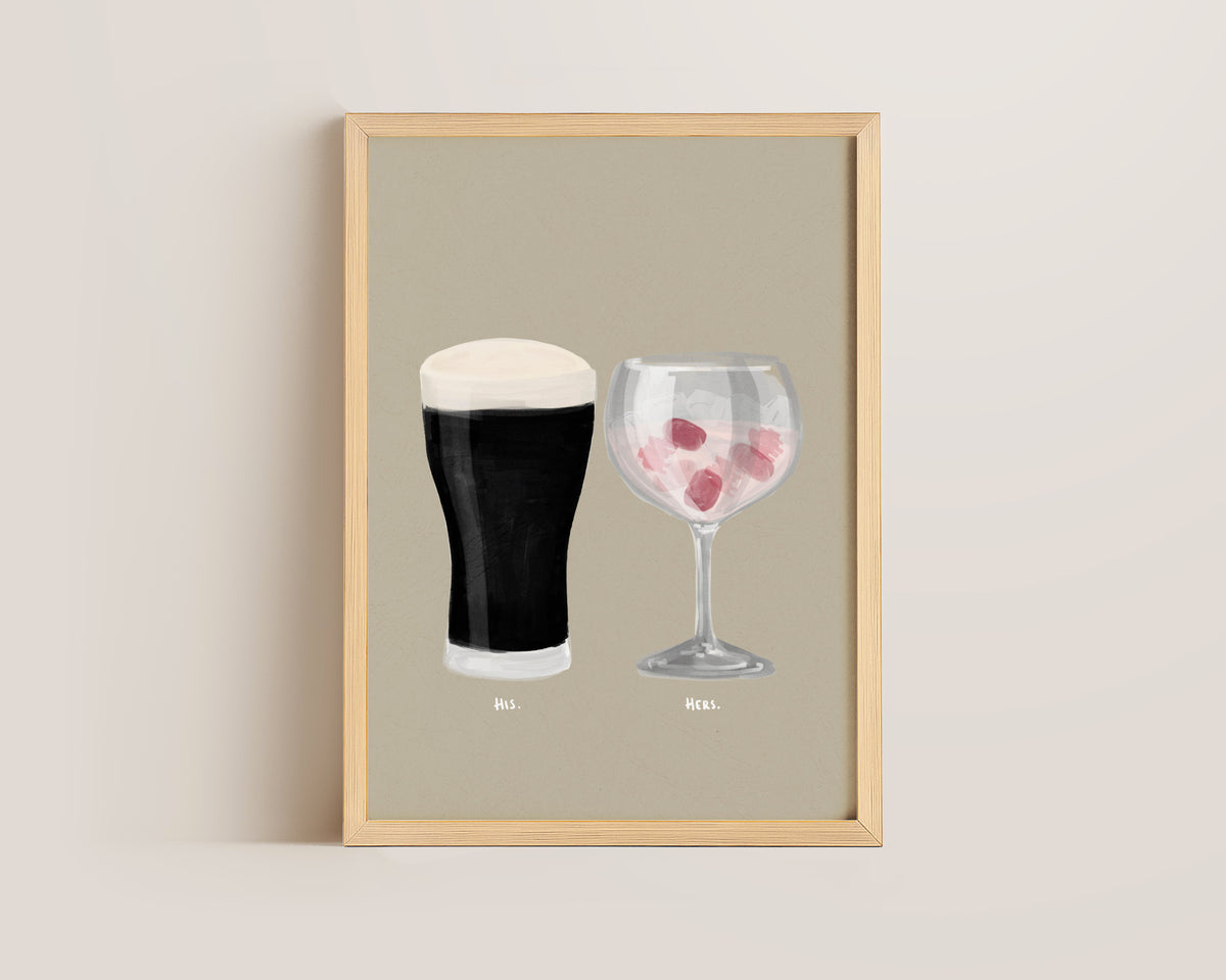 Black Stout & Pink Gin Couples Drink Print