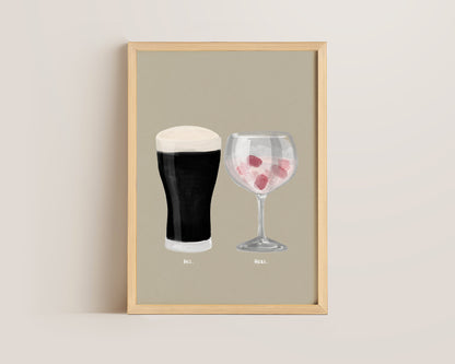 Black Stout & Pink Gin Couples Drink Print