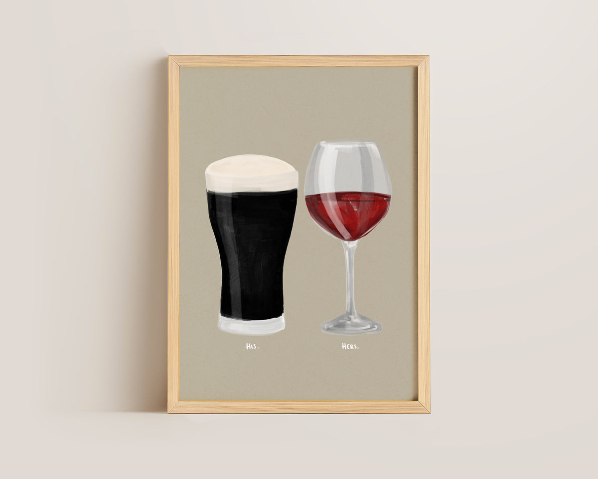 Black Stout & Red Wine Couples Drink Print
