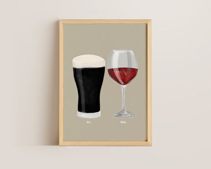 Black Stout & Red Wine Couples Drink Print