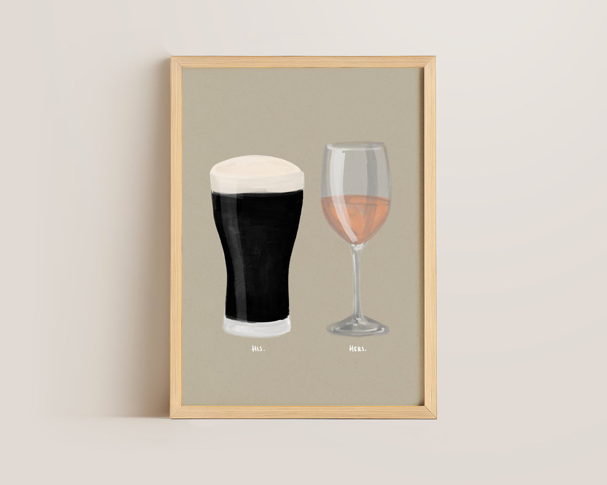 Black Stout & Rose Wine Couples Drink Print