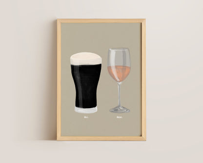 Black Stout & Rose Wine Couples Drink Print