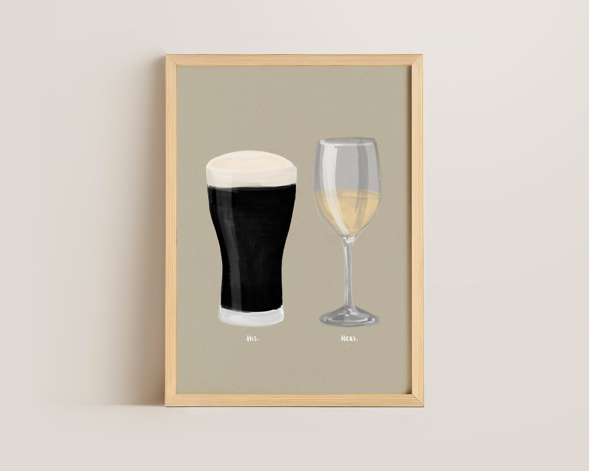 Black Stout & White Wine Couples Drink Print