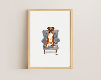 Boxer Dog in Chair Print