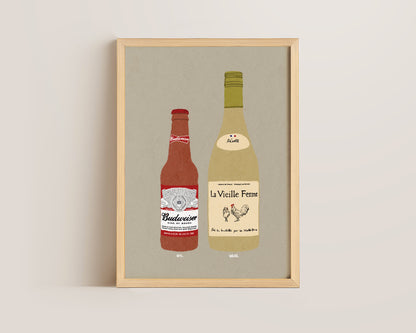 Budweiser & White Chicken Wine Print