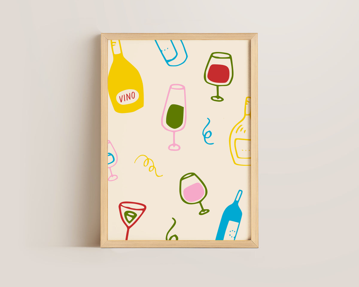 Colourful Wine Glasses Print