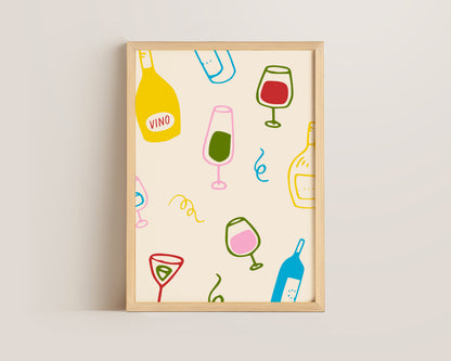 Colourful Wine Glasses Print