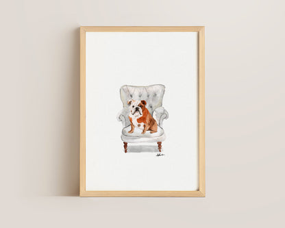 English Bulldog in Chair Print