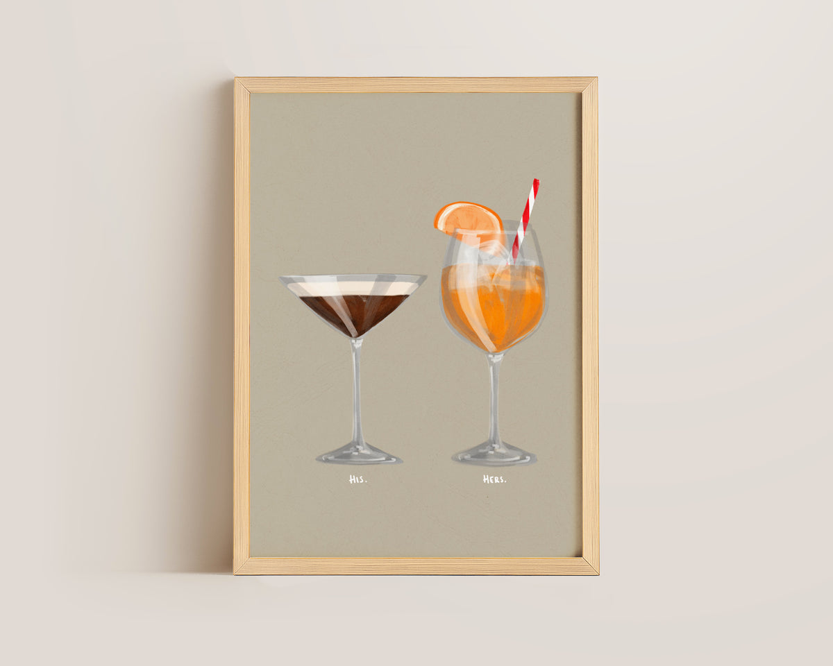 Espresso Martini & Aperol Spritz Couples Drink Print