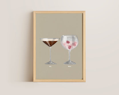 Espresso Martini & Pink Gin Couples Drink Print