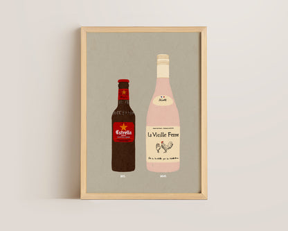 Estrella Bottle & Chicken Wine Print