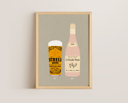 Estrella & Chicken Wine Print