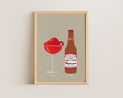 Frozen Strawberry Daiquiri & Budweiser Print